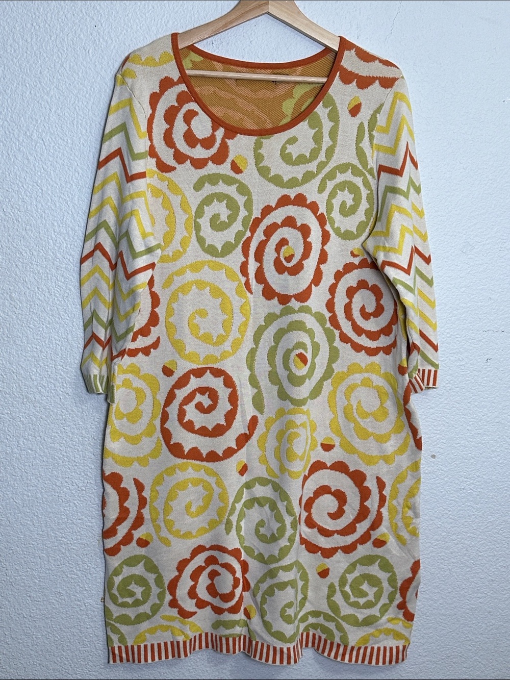 Gudrun Sjoden Womens Multicolor Dress Knit Knee Length Retro Swirl Womens Medium